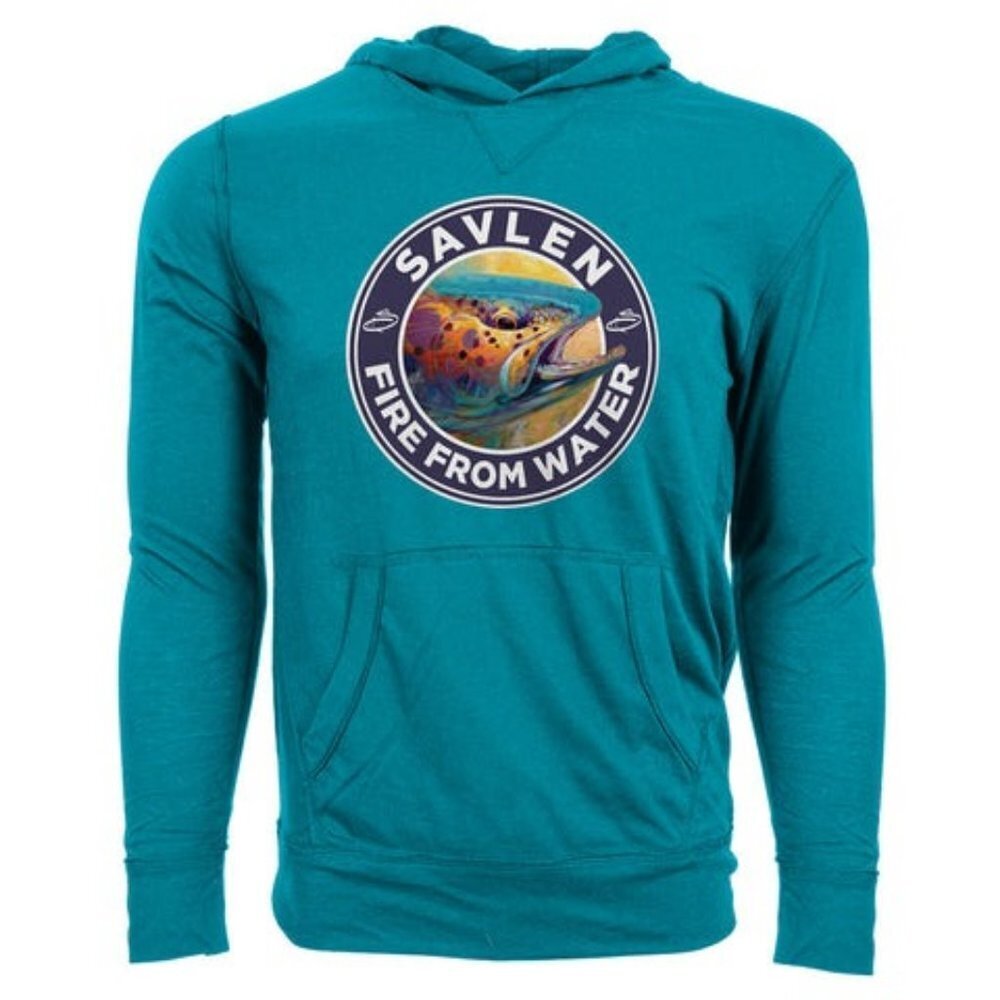 NWT! Trout Fishing Long sleeve TEAL Levelwear Pullover Hoodie Retail: $45 LOOK!!